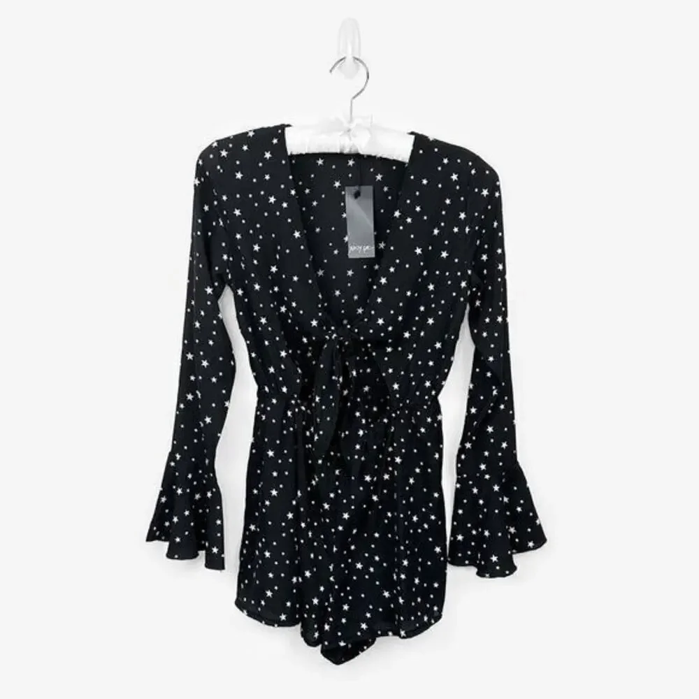Nasty Gal You're Going Star Romper Size 4 Black Celestial Festival Indie Sleaze - Picture 1 of 4